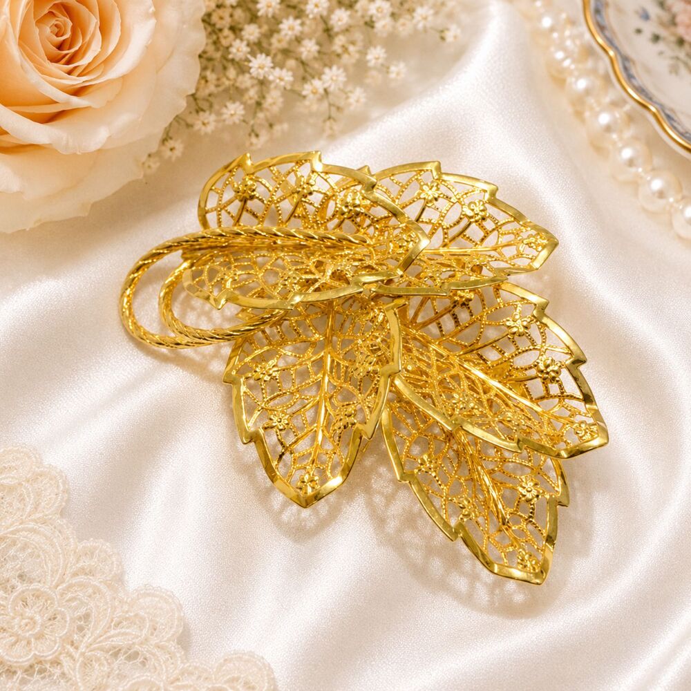 Vintage Judy Lee Open Work Lacy Leaf Brooch